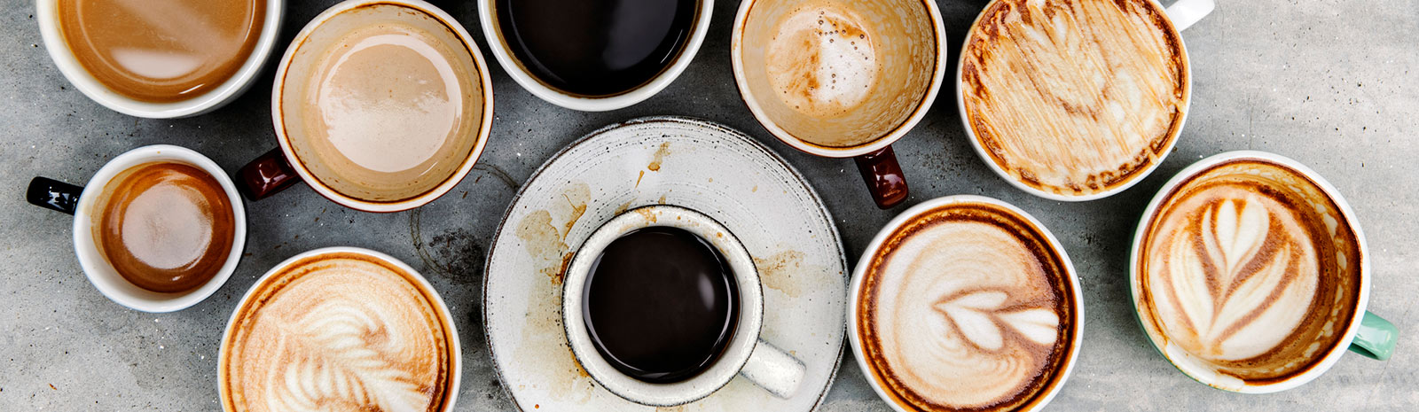 Aerial photo of coffee cups.